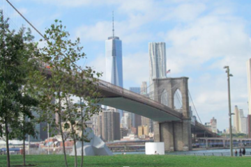 brooklyn bridge with park and trees